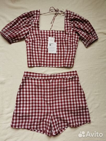 Комплект топ и шорты хлопок клетка женский 44