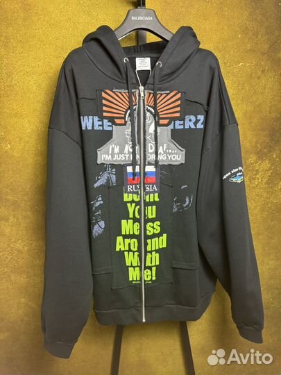 Vetements Russian Patch Zip Hoodie New