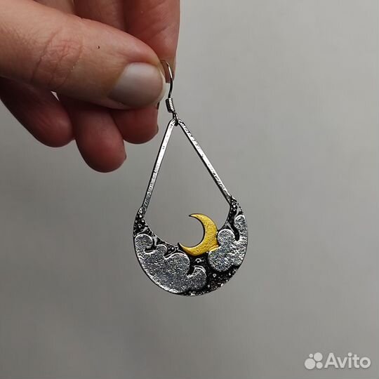 Серьги Луна в облаках