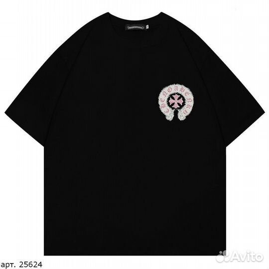 Футболка Chrome Hearts pink heart logo Чёрная