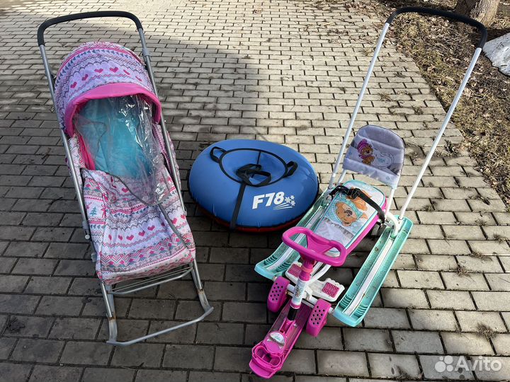 Снегокат с колесами, коляска санки и тюбинг