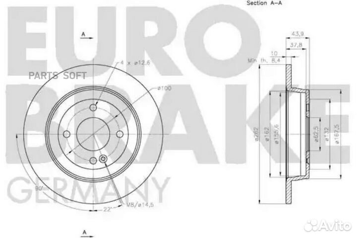 Eurobrake 5815203539 Диск тормозной задн. 262x10 4