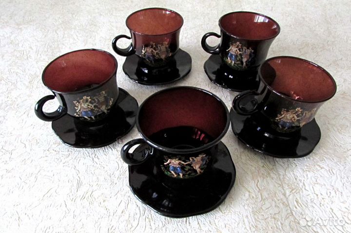 Кофейные пары из чёрного стекла. Набор из 5-ти пар