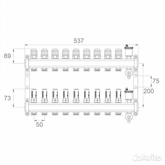Коллекторная группа для отопления 13 выходов