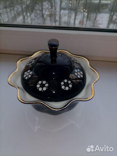 Фарфоровая ваза кобальт, позолота СССР