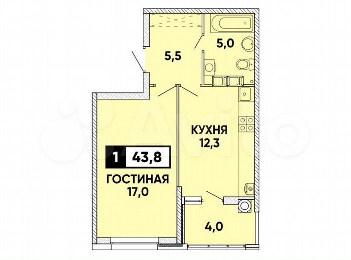 1-к. квартира, 44 м², 6/24 эт.