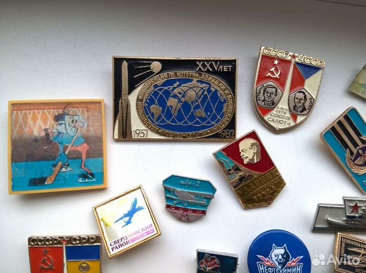 Значки ссср,одним лотом, космос,самолеты,корабли