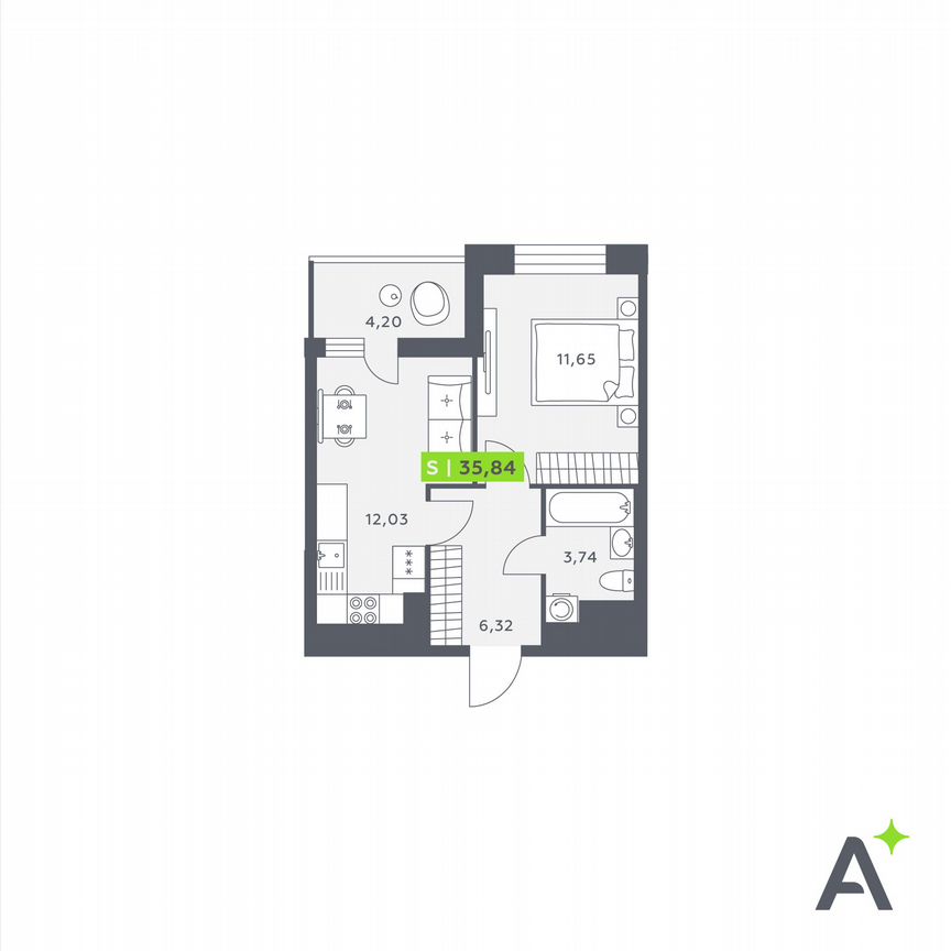 1-к. квартира, 35,8 м², 12/12 эт.