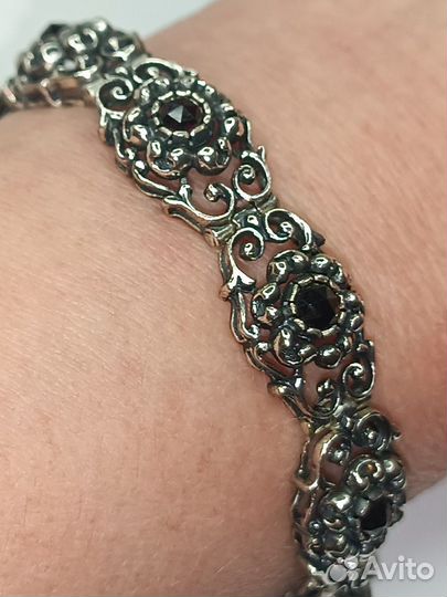 Браслет антик серебро 835 Богемские Гранаты