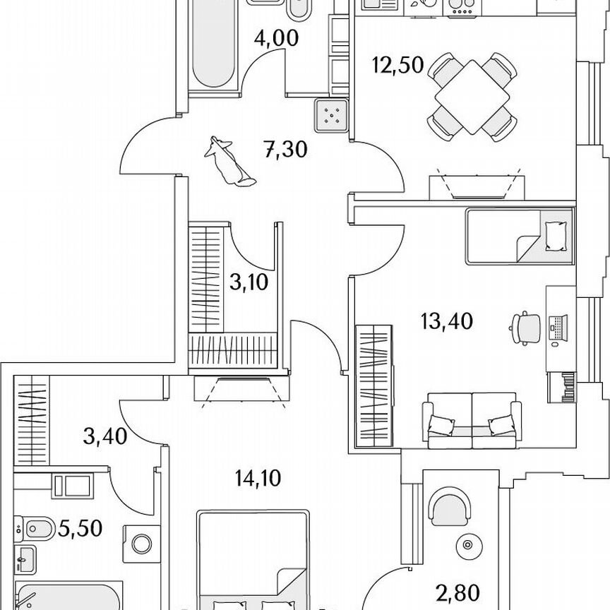 2-к. квартира, 64,6 м², 3/13 эт.