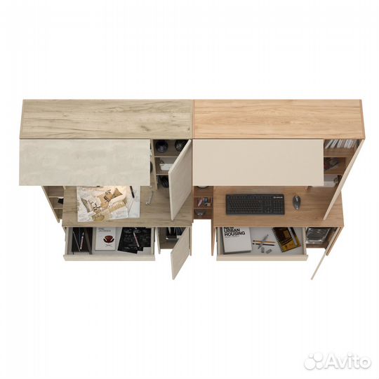 Два стола с надстройкой Mobi Комфорт 12.71 цвет крафт серый/шёлковый камень/гикори/сатин