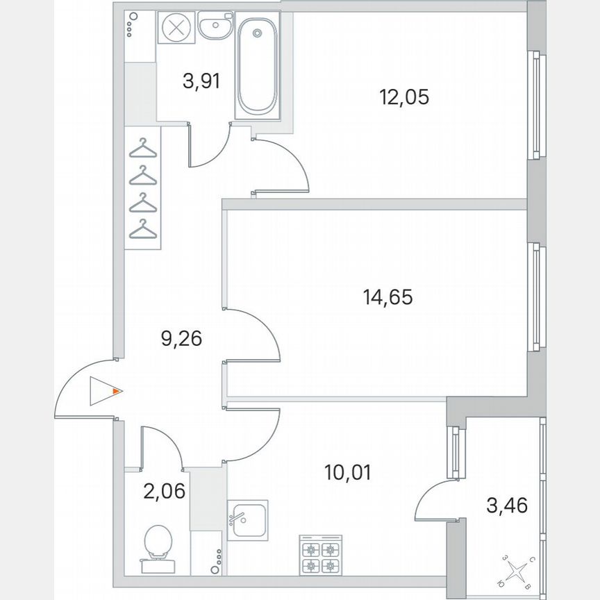 2-к. квартира, 53,7 м², 6/8 эт.