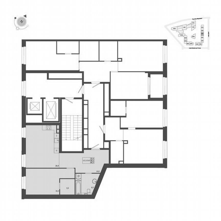 1-к. квартира, 60,3 м², 3/9 эт.