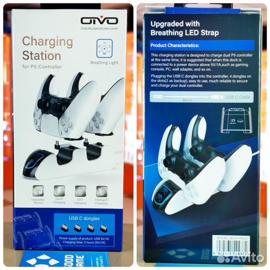 PS5. Зарядная станция Oivo для 2 геймпадов. Новая