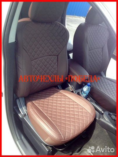 Чехлы Mitsubishi Outlander XL из экокожи коричневы