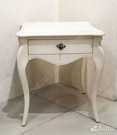 Тумбочка прикроватная с ящиком белая из массива