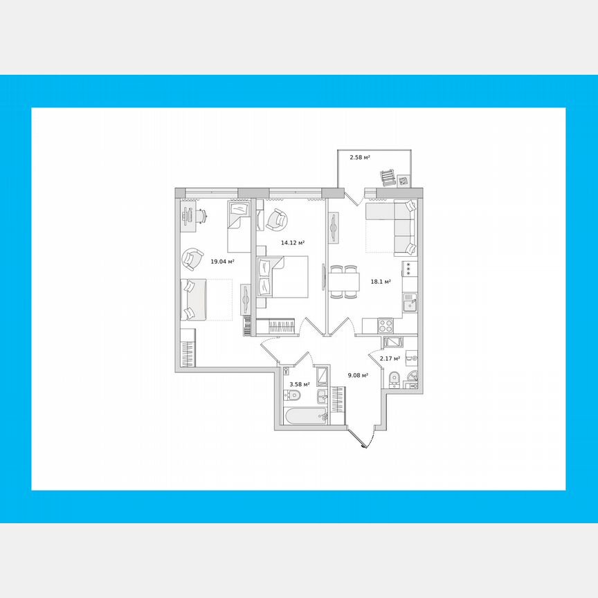 2-к. квартира, 68,7 м², 2/16 эт.