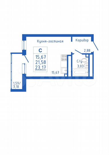 Квартира-студия, 23,2 м², 16/25 эт.