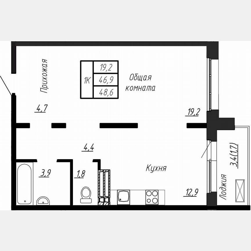 1-к. квартира, 48,8 м², 13/17 эт.
