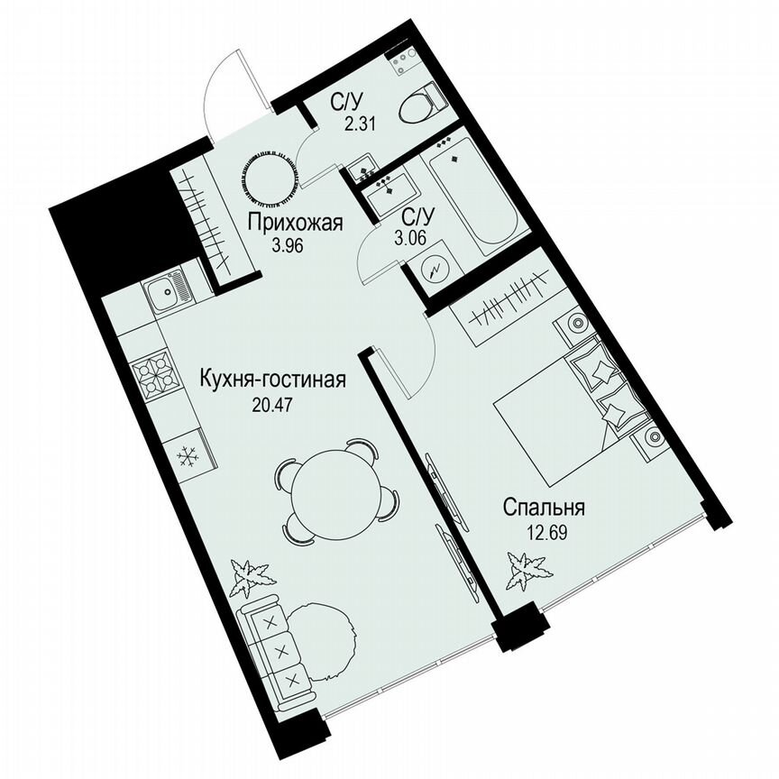 1-к. квартира, 42,5 м², 2/6 эт.