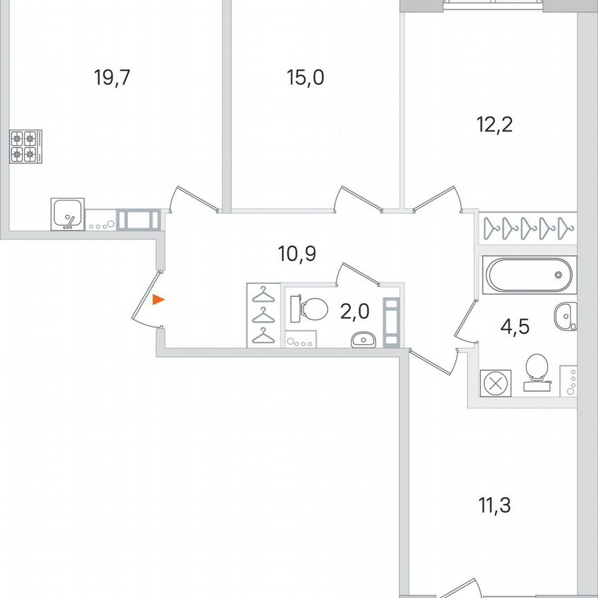 3-к. квартира, 77,5 м², 3/4 эт.