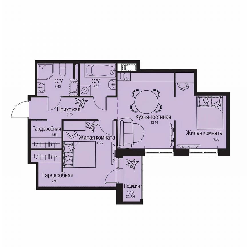 2-к. квартира, 53 м², 5/9 эт.