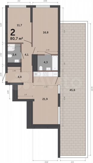 2-к. квартира, 80,7 м², 27/32 эт.