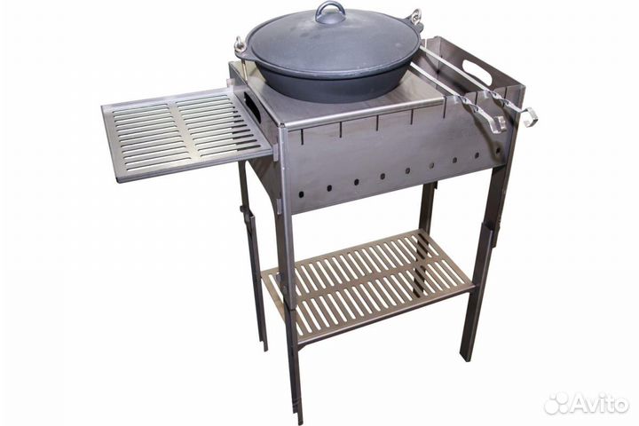 Мангал разборный со столиком и подставкой под каза