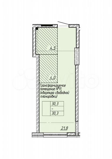 Своб. планировка, 30,3 м², 3/15 эт.