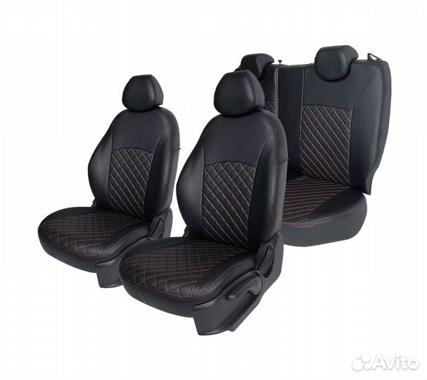 Чехлы для Hyundai Accent Ромб черный/строчка красн