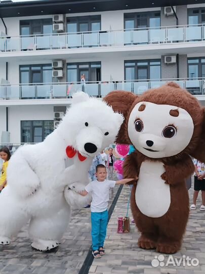 Танцующий белый Мишка/Ростовая кукла/Аниматор