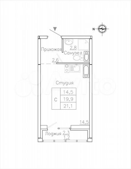 Квартира-студия, 21,1 м², 9/18 эт.