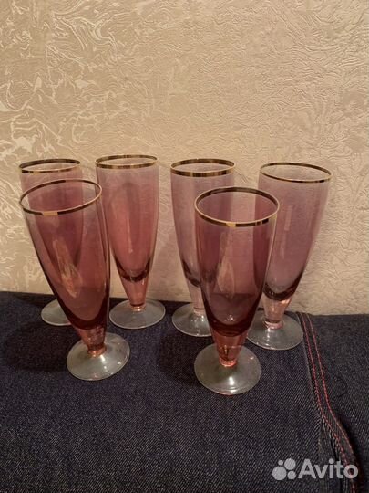 Набор винтажных бокалов из розового стекла СССР