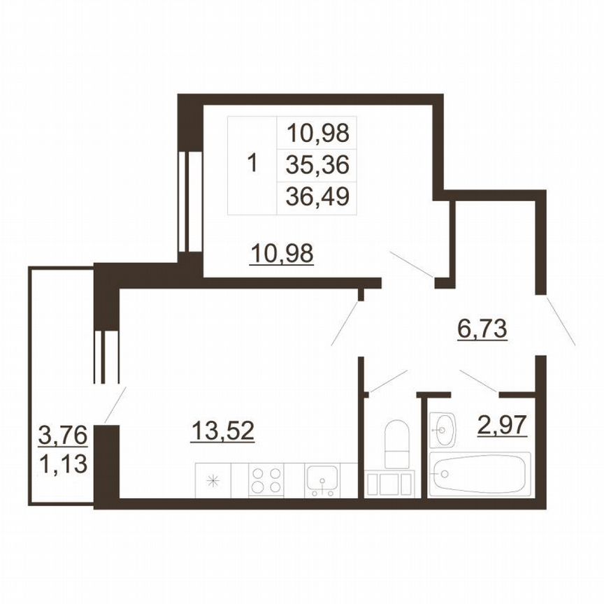 1-к. квартира, 36,5 м², 5/6 эт.