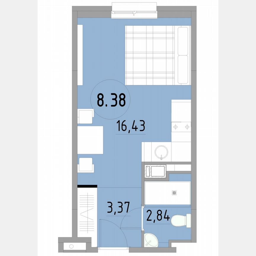 1-к. апартаменты, 22,6 м², 8/13 эт.