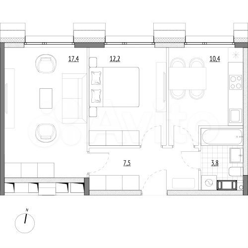 2-к. апартаменты, 51,3 м², 4/7 эт.
