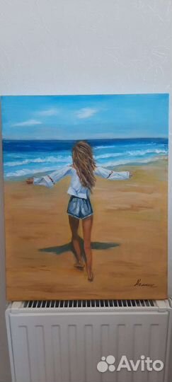 Картина маслом на холсте девушка на море