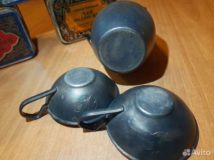 Набор вазочка и две чашки, мельхиор, СССР