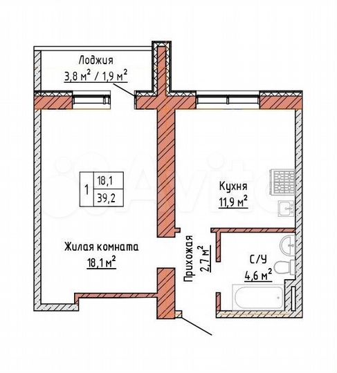 1-к. квартира, 39,2 м², 4/16 эт.