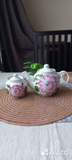 Зав.чайник, сахарница Роза Дулево фз(винтаж) СССР