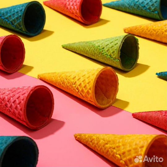 Вафельные рожки ГОСТ для мороженого Цветные, Сахар