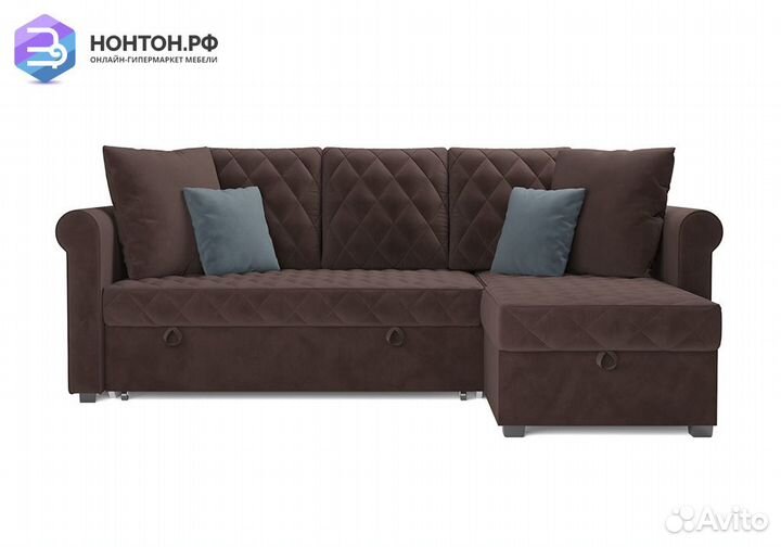 Угловой диван дельфин Берлин велюр коричневый