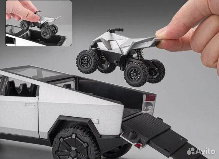 Машинка пикап Tesla Cybertruck с квадроциклом