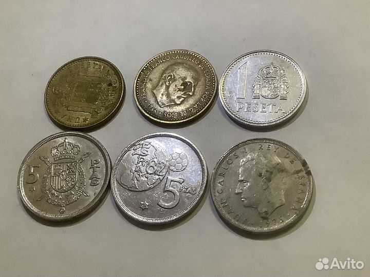 Монеты Испания 10,50 сентимов; 1,5,10 песет