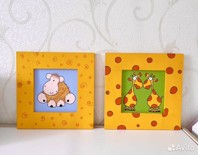 Картины в детскую, жирафы, барашек