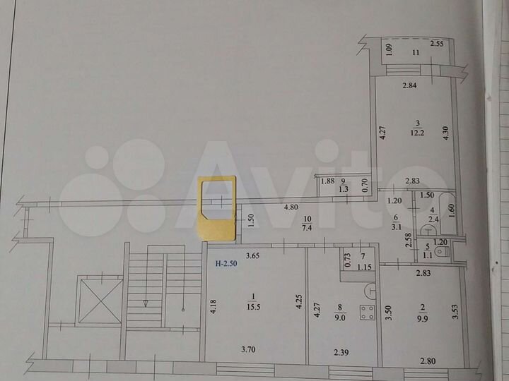 3-к. квартира, 62,7 м², 1/9 эт.