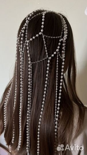 Фата из цепочек,тика на голову, ободок с лентами