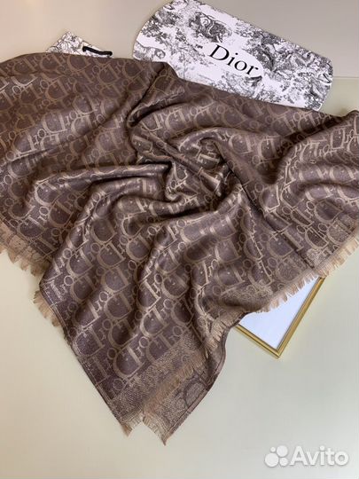 Платок коричневый Диор Dior кашемир/шелк