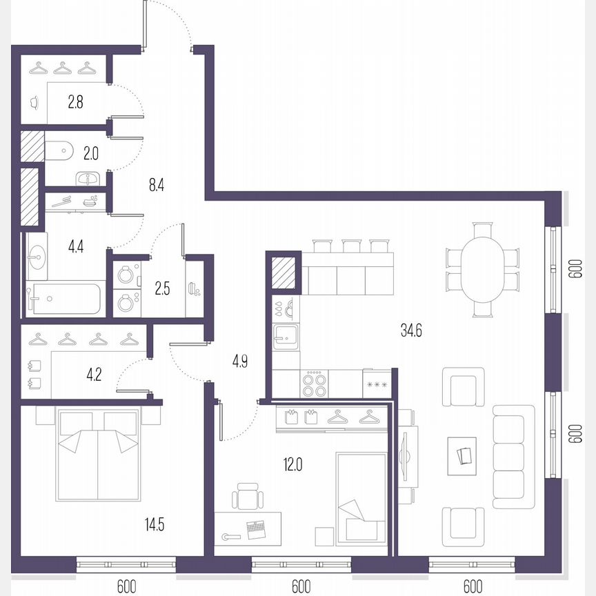 2-к. квартира, 90,3 м², 8/9 эт.