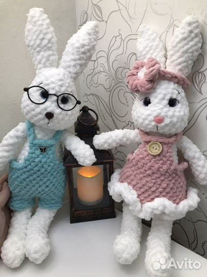 Вязанные игрушки в наличии, зайка, кролик